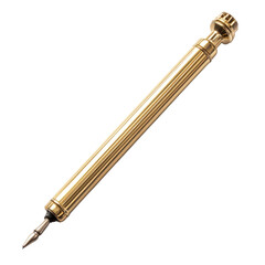 Fototapeta premium Elegant gold fountain pen with intricate design isolated on transparent background, cutout png