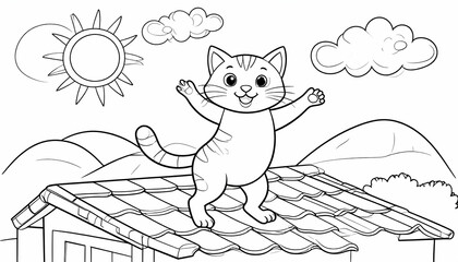 Happy Cat on House Roof.