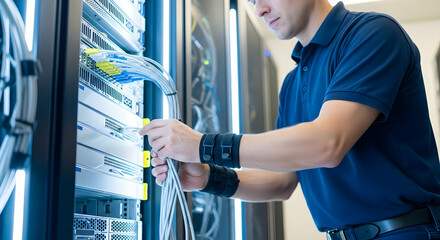Technician working on server equipment