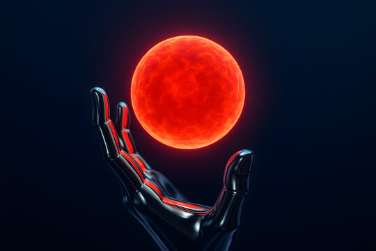 Chrome Hand Holding Pulsating Red Energy Orb