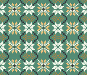 Fototapeta premium Cross stitch pattern concept showcasing traditional ethnic geometric pattern, Design for textile, background,carpet,wallpaper,clothing,wrapping,Batik,fabric,Vector illustration 