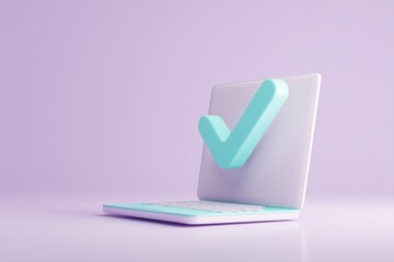 Professional Checkmark Approval on Laptop Screen, Corporate Task Completion in Digital Interface, Verified Business Success, Efficient Workflow Validation and Certified Project Confirmation