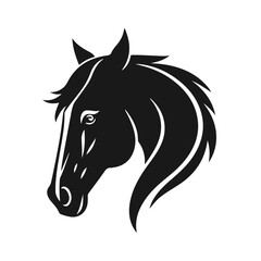 Horse logo template. Black and white silhouette of a horse head with a graceful mane. Elegant minimalist logo for branding, design and printing