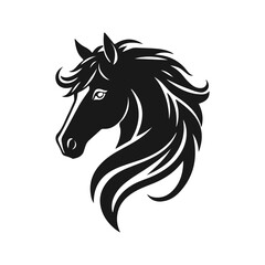 Horse logo template. Black and white silhouette of a horse head with a graceful mane. Elegant minimalist logo for branding, design and printing