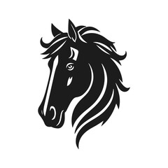 Horse logo template. Black and white silhouette of a horse head with a graceful mane. Elegant minimalist logo for branding, design and printing