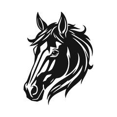 Horse logo template. Black and white silhouette of a horse head with a graceful mane. Elegant minimalist logo for branding, design and printing
