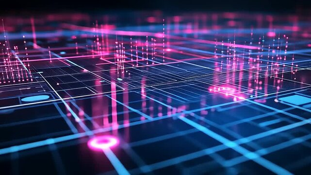 Abstract Technology Network Glowing with Pink and Blue Light Animations