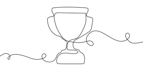Winner line trophy icon art win prize sketch continuous vector award. Line medal trophy doodle champion victory business outline illustration cup drawing success hand race sport single cartoon.