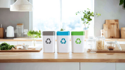 Recycling Bins in Modern Kitchen – Sustainable Lifestyle at Home