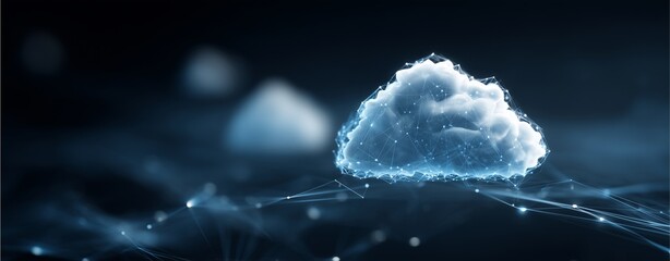 Cloud Computing: A digital cloud hovers gracefully, emanating an ethereal glow, as interconnected lines weave throughout.