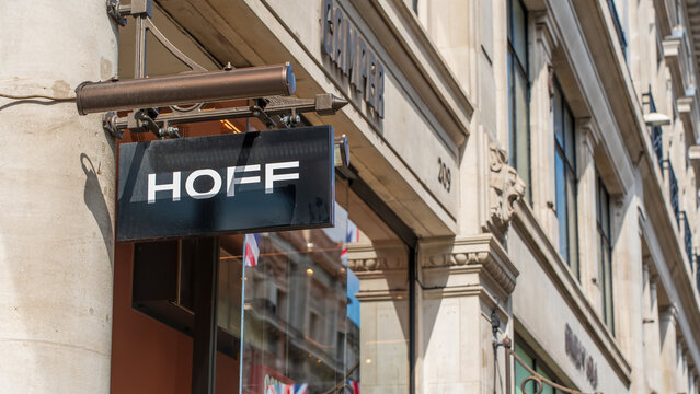 Hoff fashion store signage on Regent Street, 25 April 2025, London, UK