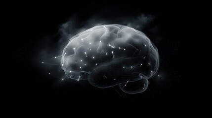 A translucent human brain filled with floating star constellations, representing subconscious learning processes.