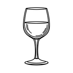 Handdrawn wine glass illustration in black and white icon style for celebration and design