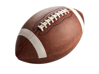 Classic american football with white laces and stripes isolated on transparent background