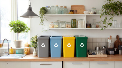Recycling Bins in Modern Kitchen – Sustainable Lifestyle at Home