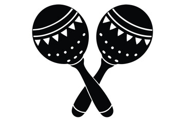 Black silhouette of two crossed maracas with decorative patterns