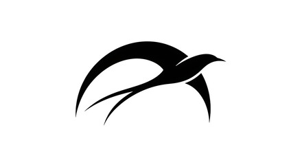 Elegant black silhouette of a swallow in flight, showcasing minimalist design