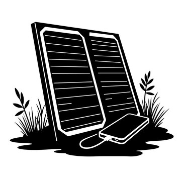 solar panel charging phone black and white clip art preview