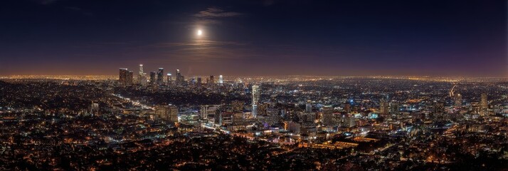 Obraz premium Aerial Los Angeles Night. Night Skyline View of Urban City Landscape