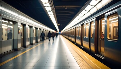 Obraz premium Blur empty and secluded subway platform station for background.