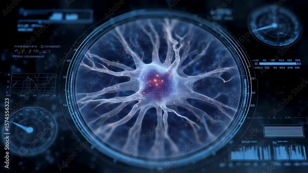 Poster stunning representation of a neural network, showcasing intricate connections and data analysis in a