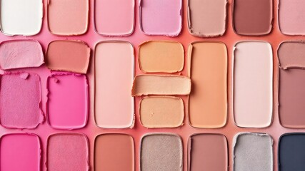 Fototapeta premium Diverse cosmetic powders arranged in a palette, offering a range of tones for face makeup and highlighting