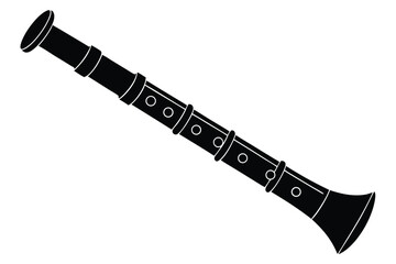 Black silhouette of a clarinet with white accents on a white background