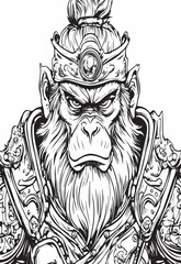Stylized image of monkey king  black and white vector