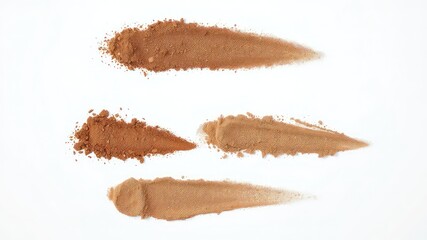 Various Shades of Bronzing Powder Swatches Spread Out on a Seamless White Backdrop Creating an Artistic Presentation