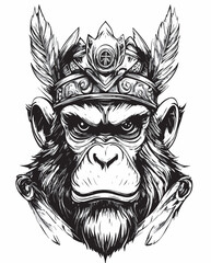 Stylized image of monkey king  black and white vector