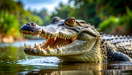Spectacled Caiman with River, and Wildlife.