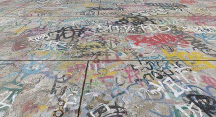 Obraz premium Vibrant Grungy Urban Wall Texture Spray Paint Splatters Faded Tags Artistic Background