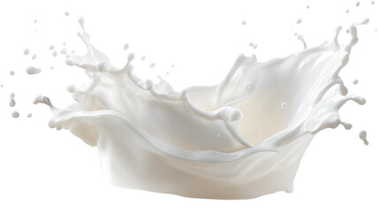 Dynamic splash of fresh milk, dairy product, healthy ingredient, rich in calcium, ideal for advertising and packaging, on transparent background.