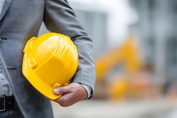 Businessman Holding Safety Helmet on Construction Site.