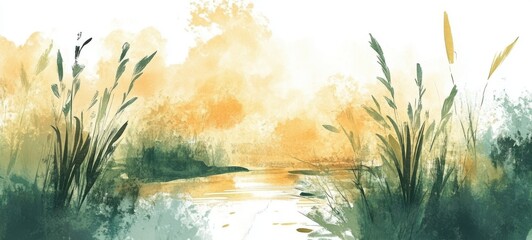 Abstract lake watercolor. Vivid colors in illustration for banner, poster. Element design. freedom concept. 