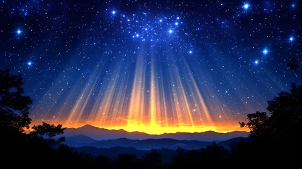 Obraz premium Starlit mountain range at dawn.