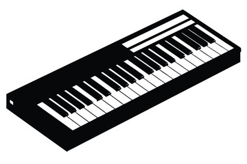 Simple black and white isometric illustration of a piano keyboard