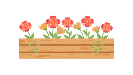Flower box garden with blooming flowers vector illustration for spring and summer season decorative element