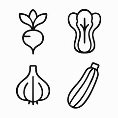 Fresh organic vegetables including garlic, turnip, lettuce, zucchini, squash, and courgette from a thriving garden harvest, ideal for healthy recipes, vegan diets, and sustainable farming visuals.