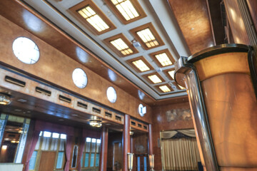 Cozy living room atmosphere inside cafe café coffee shop bar lounge bistro onboard luxury historic...