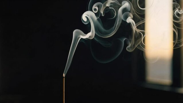Un delicado hilo de humo de incienso asciende en espiral