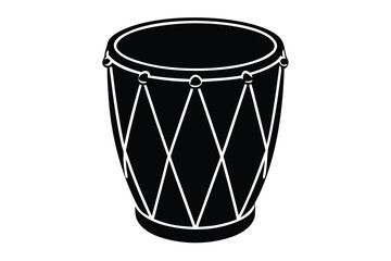 Black silhouette of a tall drum with white lacing detail