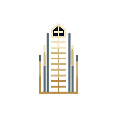 Abstract representation of a modern architectural structure with vertical lines and geometric shapes