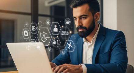 Man Using Digital Medical Insurance Technology Interface