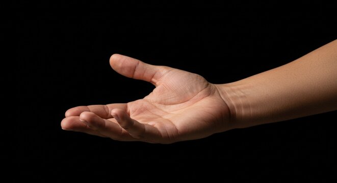 outstretched hand on black background - Powered by Adobe