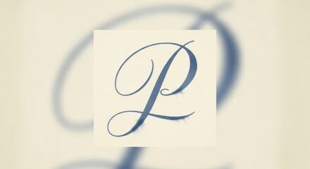 Elegant cursive capital letter P, stylish script font, blue-grey hue, on off-white background.