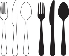 Dining Cutlery Silhouette Fork Knife Spoon on White