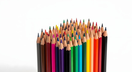 A vibrant cluster of sharpened colored pencils arranged against a white background.