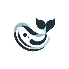 Abstract representation of a whale swimming through stylized waves, evoking a serene oceanic theme