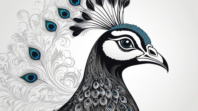 Detailed peacock head illustration
